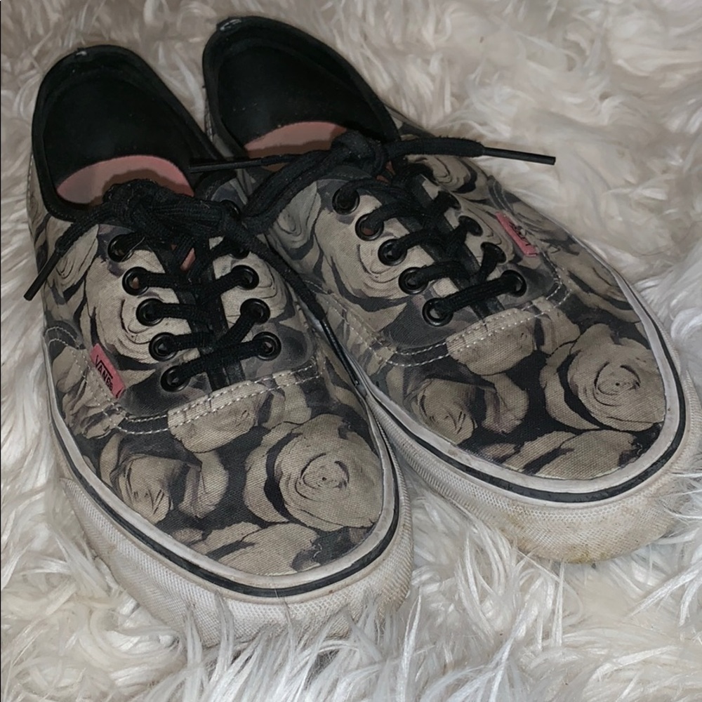 Black & White Rose Floral Vans